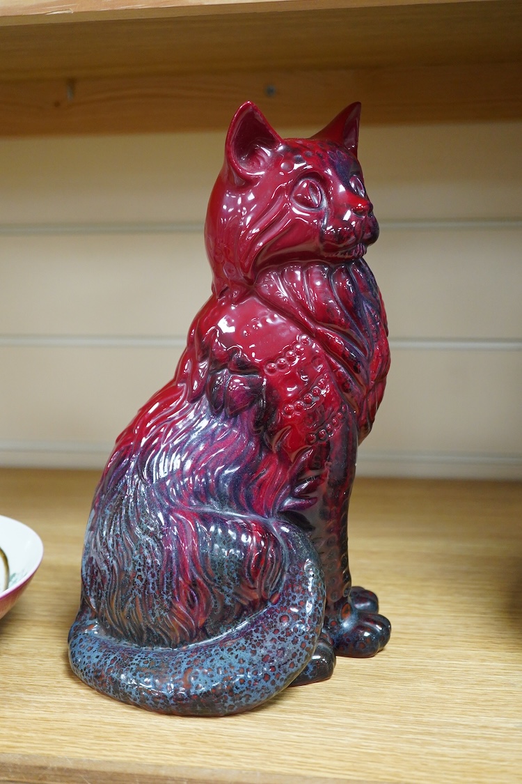 A Doulton Flambé glazed model of a cat, 28cm high